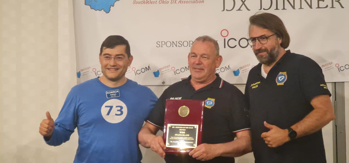 The W8S Swains DX pedition is extremely proud to announce that they have won the prestigious

'𝐃𝐗 𝐩𝐞𝐝𝐢𝐭𝐢𝐨𝐧 𝐨𝐟 𝐭𝐡𝐞 𝐲𝐞𝐚𝐫 𝟐𝟎𝟐𝟑/𝟐𝟎𝟐𝟒' 

award!!!

Presented by the South West Ohio DX Association on 17th of May 2024. #W8S #Swains2023 #SWODXA #hamradio #hamr