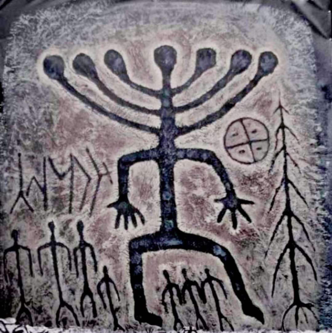 This mysterious seven headed petroglyph originates from Khakassia in Russia, and dates back to around 5000 BC.