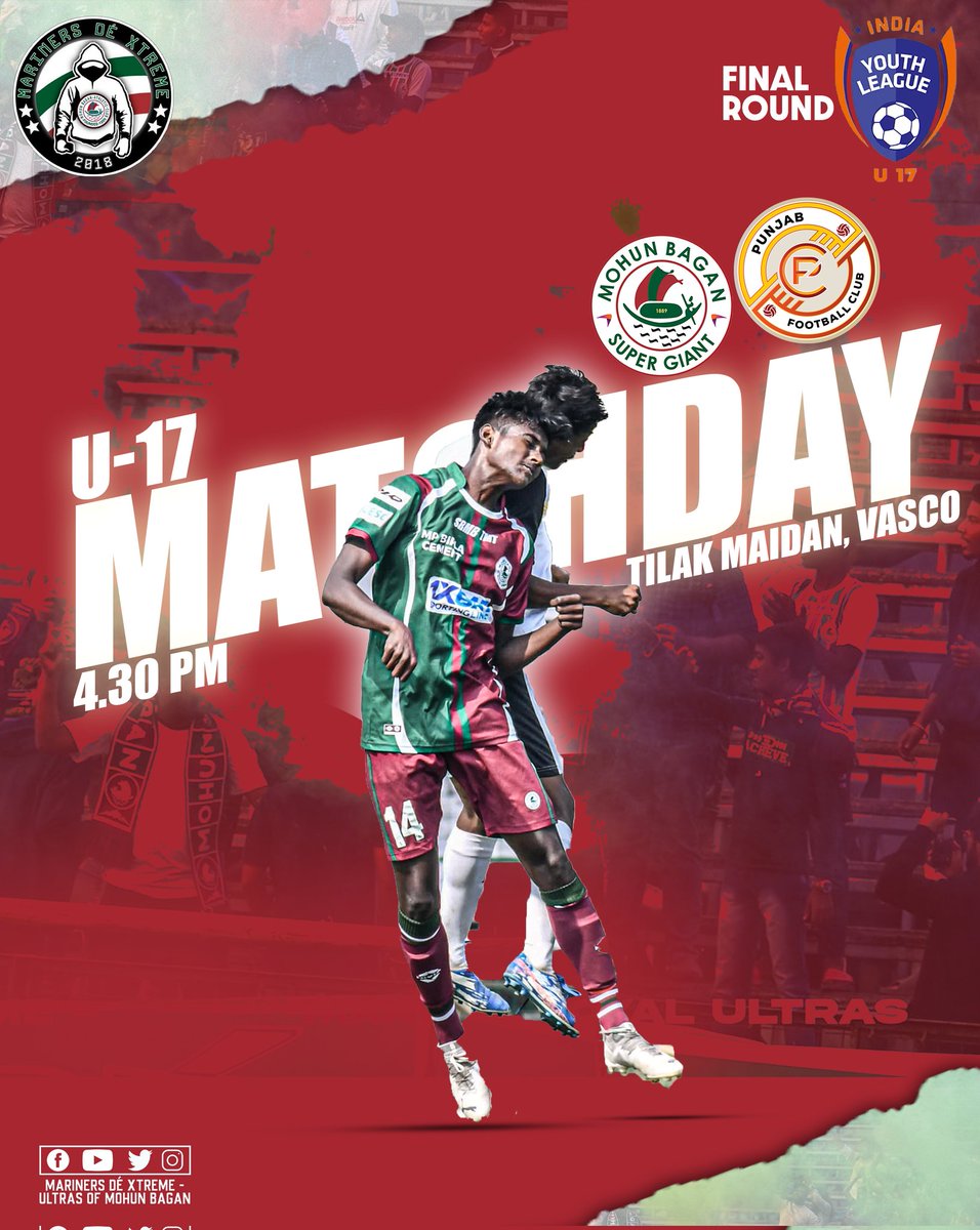 #Mariners will take on Punjab FC in an important hurdle in U-17 youth league 💥 A great comeback awaits from our lads 🤞 @mohunbagansg 💚❤️ #UltrasMohunBagan #matchday #GreenMaroonloyalUltras #MBAC1889 #JoyMohunBagan #MDX