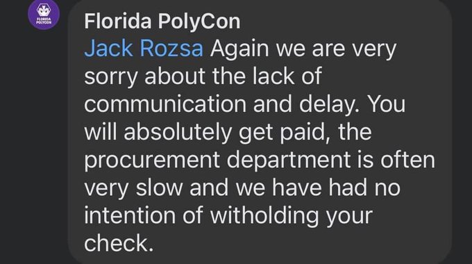 62 days since @FLPolyCon I was supposed to be paid $225 via check in 30 days. The last time I called<a class="tags" target="_blank" title="On Twitter" href="/?out=eyJ0eXAiOiJKV1QiLCJhbGciOiJIUzUxMiJ9.eyJpYXQiOjE3MjYwNDM0NzUsImlzcyI6InR3cG9ybnN0YXJzLmNvbSIsIm5iZiI6MTcyNjA0MzQ3NSwiZXhwIjoxNzU3NTc5NDc1LCJyZWRpcmVjdF91cmwiOiJodHRwczovL3R3aXR0ZXIuY29tL0ZMUG9seUNvbiJ9.-El30gGpupraMfNrgZ0GW_MZFHLaTGklRSgHD80uP-foWEh25RvsPr0Yl_IX-iVmOZulMlsKVvpbV1NiwfKxww">@FLPolyCon</a><a href="/tag/skyrim"class="tags"><span>#skyrim</span></a><a href="/tag/ps4share"class="tags"><span>#ps4share</span></a><a href="/tag/skyrimproblems"class="tags"><span>#skyrimproblems</span></a>