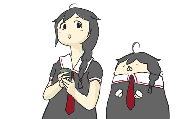 shigure (kancolle) 1girl solo simple background black hair white background hat holding  illustration images