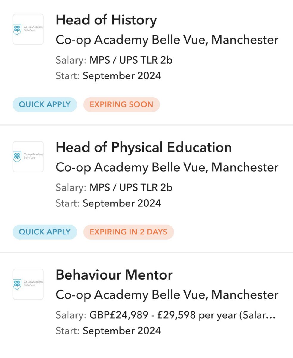 📄Head of PE 📄Head of History 📄Behaviour Mentor 3 brilliant opportunities to join us at @coopbellevue in September #TheBelleVueDifference