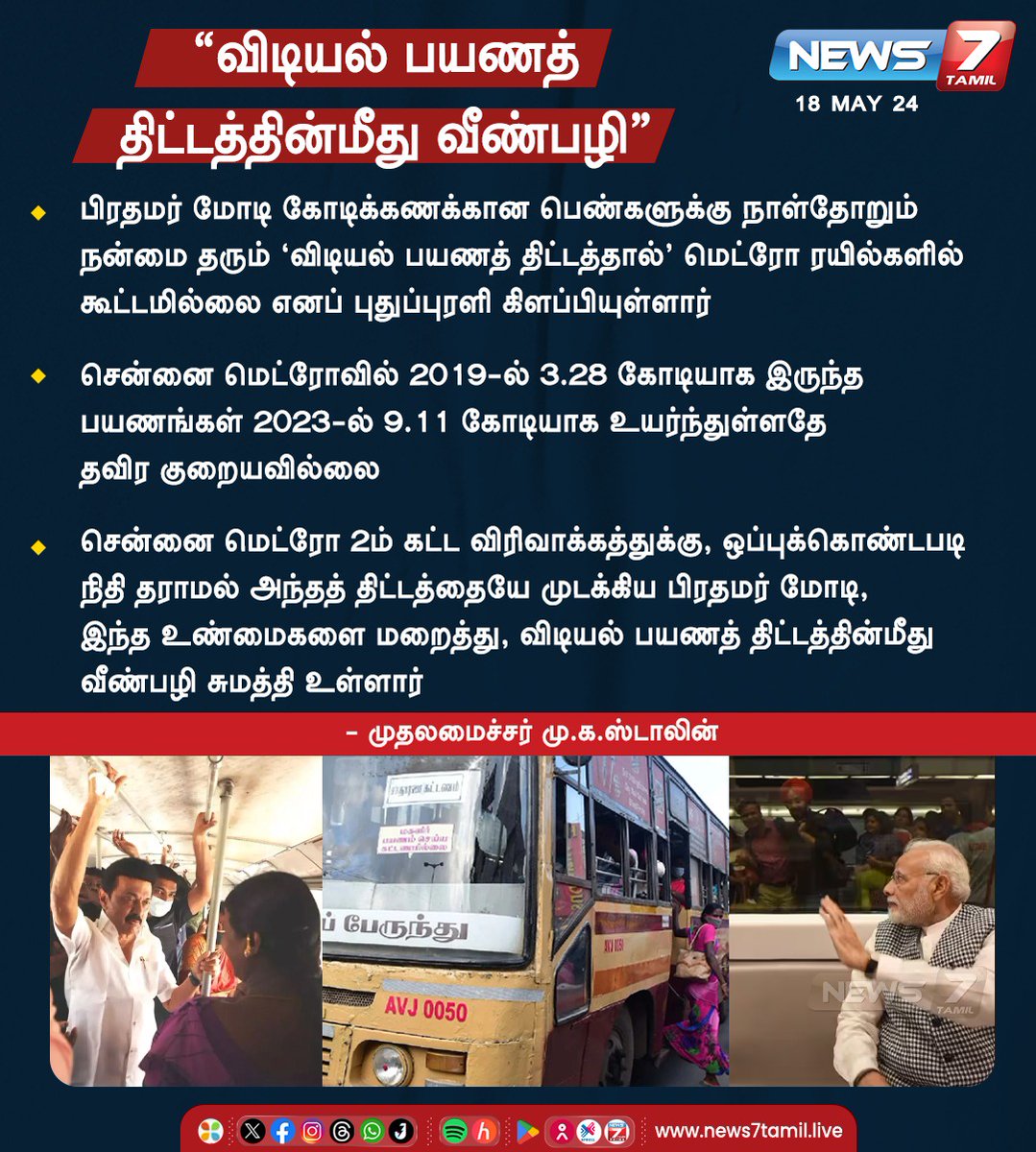 “விடியல் பயணத் திட்டத்தின்மீது வீண்பழி”

news7tamil.live | #CMOTamilnadu | #CMMKStalin | #FreeBus | #PMOIndia | #PMNarendraModi | #ChennaiMetro | #MetroRail | #News7Tamil | #News7TamilUpdates