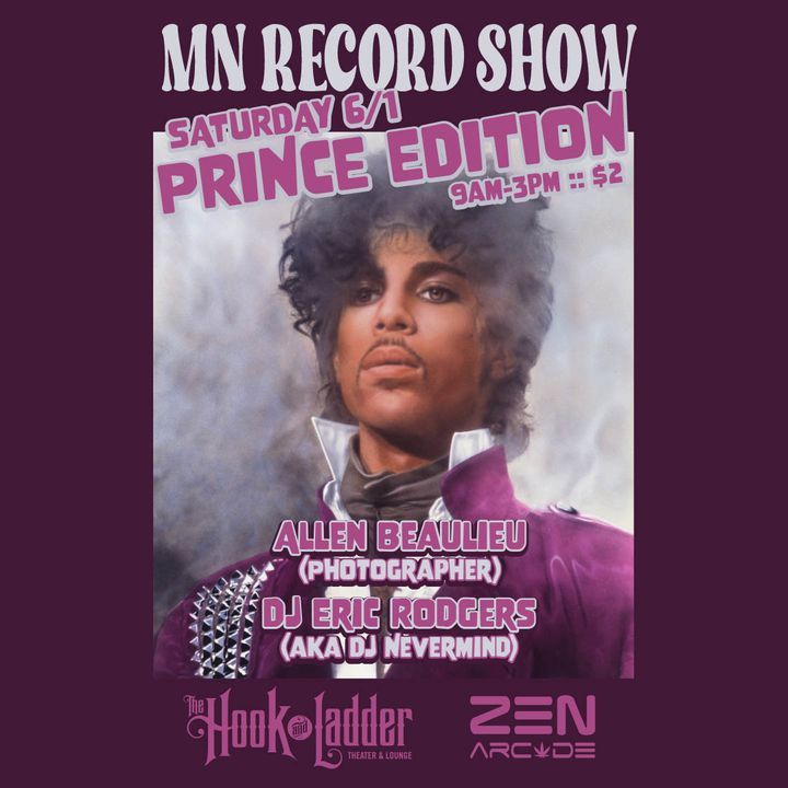 Just Announced! MN Record Show: Special Prince Edition with DJ Nevermind & Allen Beaulieu on Sat, June 1 @thehookmpls -- #thehookmpls #mnrecordshow #thezenarcade #recordfair #records #vinyl #booksigning #djs #prince #photographer #photos #paisleypark #princefans