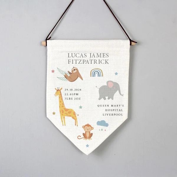 Personalised with baby's name, birth date and weight & time, this cute banner would look lovely hanging in the nursery & would make a lovely keepsake  lilybluestore.com/products/perso…

#babygifts #newborn #giftideas #shopindie #mhhsbd #earlybiz
