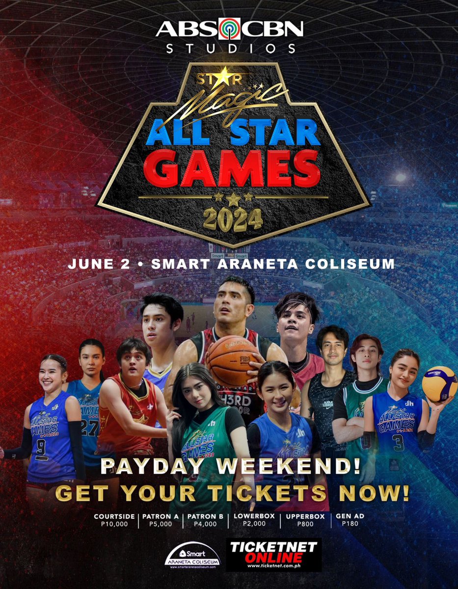 You know what else is worth the spend this PAYDAY WEEKEND? 👀 Tickets to the 🏀STAR MAGIC ALL-STAR GAMES 2024🏐, which will happen this JUNE 2 (SUNDAY) at the SMART ARANETA COLISEUM! 🎟️ Tickets are available on ticketnet.com.ph and smartaranetacoliseum.com! Hope to