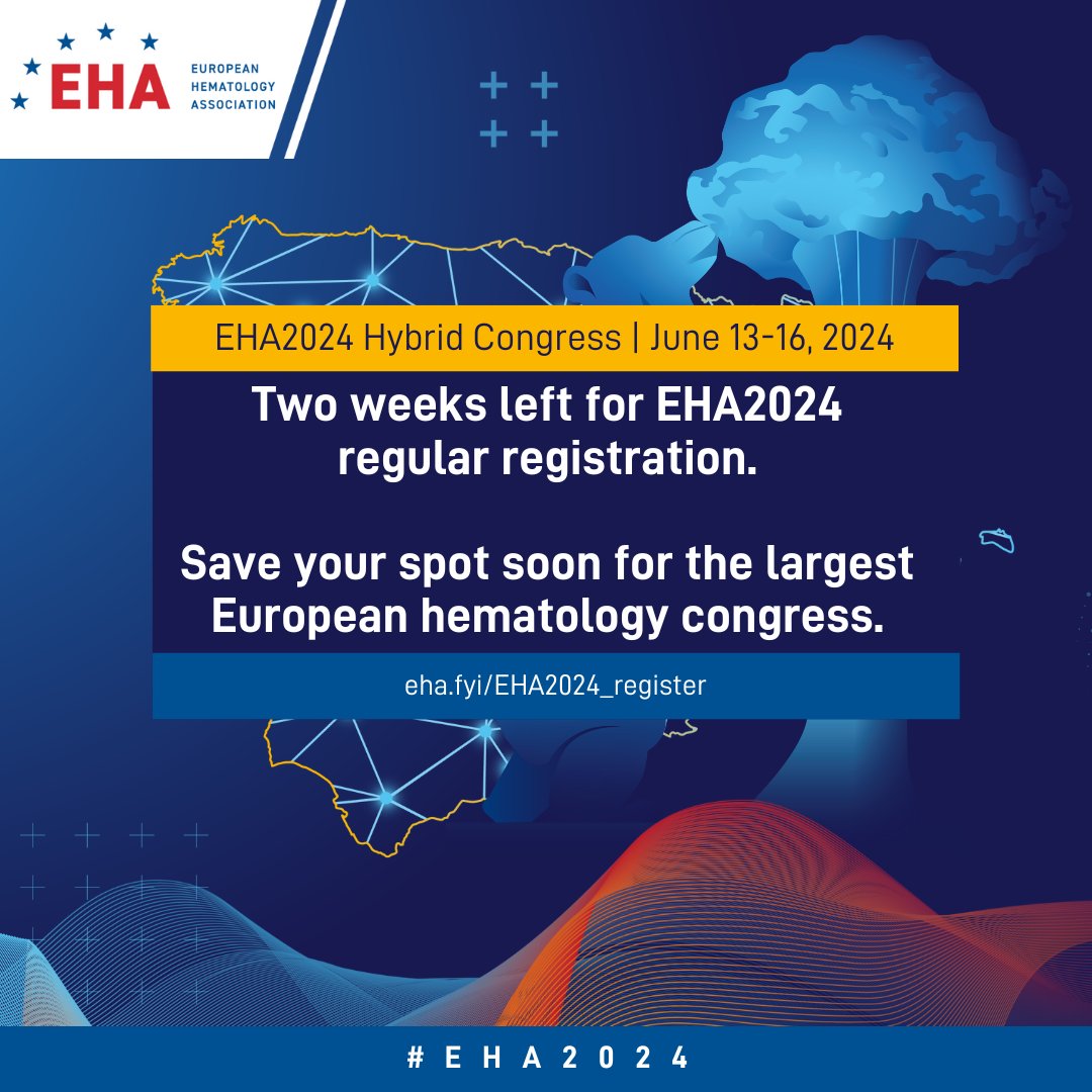 2 weeks left for #EHA2024 regular registration. Make sure your #EHA membership is active to access our benefits: 👉 Reduced Congress fees 👉 Learn on the EHA Campus 👉 EHA grant funding 👉 & more. Learn more: eha.fyi/join EHA2024 registration: eha.fyi/EHA2024_regist…
