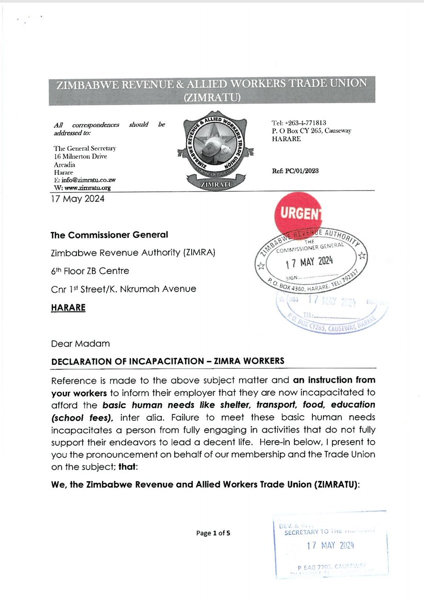 Dear Commissioner General,

1. We went for voluntary Arbitration
2.We agreed that the Award is final &amp; binding.
3. The Award came out payable entirely in Local currency to the detriment of workers.
4. The Award is already operational, but you are choosing not to implement.