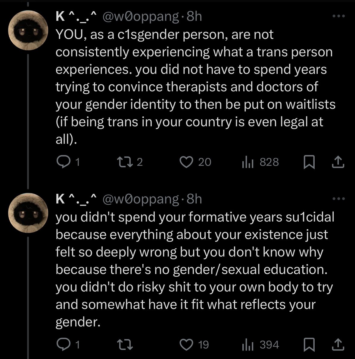 yunsancat's tweet photo. weaponizing your trans identity because your white ass doesn‘t have anything else to manipulate people into agreeing is so crazy as if haven‘t gone through the same myself and ever more because the transphobia I FACE is intertwined with my experience as someone‘s who‘s not white. https://t.co/vtqSeElJn5