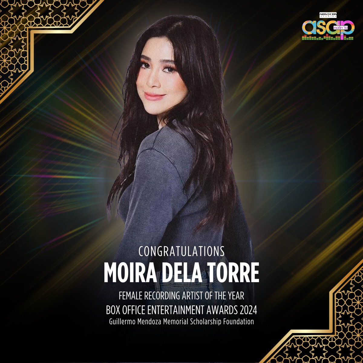 🎵 Congratulations to Moira dela Torre for being awarded as the Female Recording Artist of the Year at the Box Office Entertainment Awards by the Guillermo Mendoza Memorial Scholarship Foundation! We are proud of you!