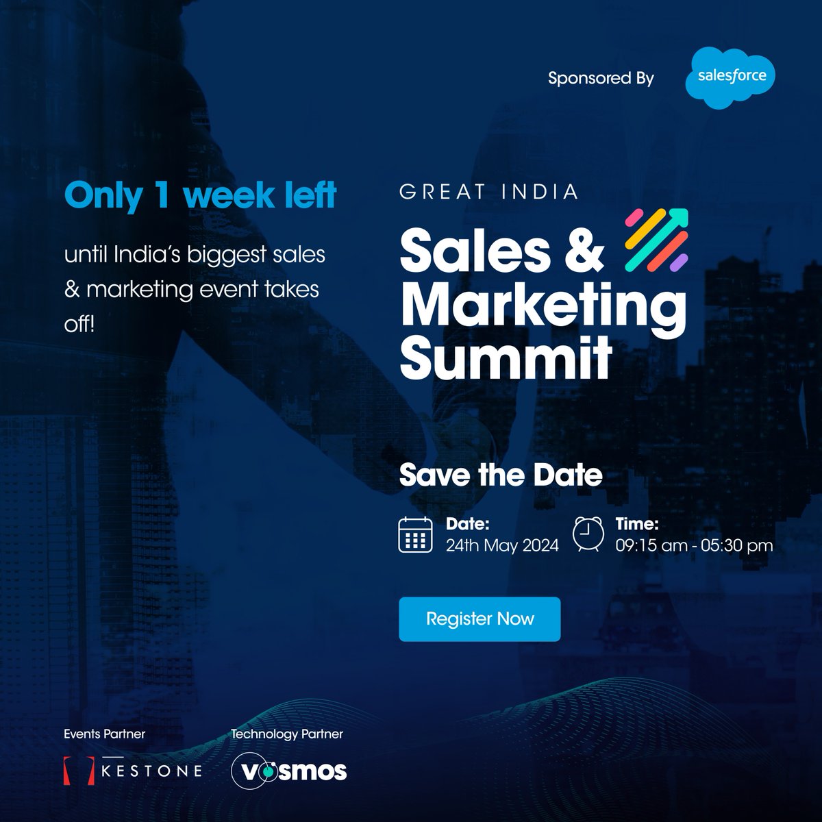The countdown has begun! Just 1 week until the Great India Sales & Marketing Summit 2024 blasts off into the virtual world. Secure your spot now: bit.ly/4a9BhjN 📅 24th May 2024 ⏰ 09:15 am - 05:30 pm #1WeekToGo #Salesforce #GISMS #GISMS2024 #SalesandMarketing