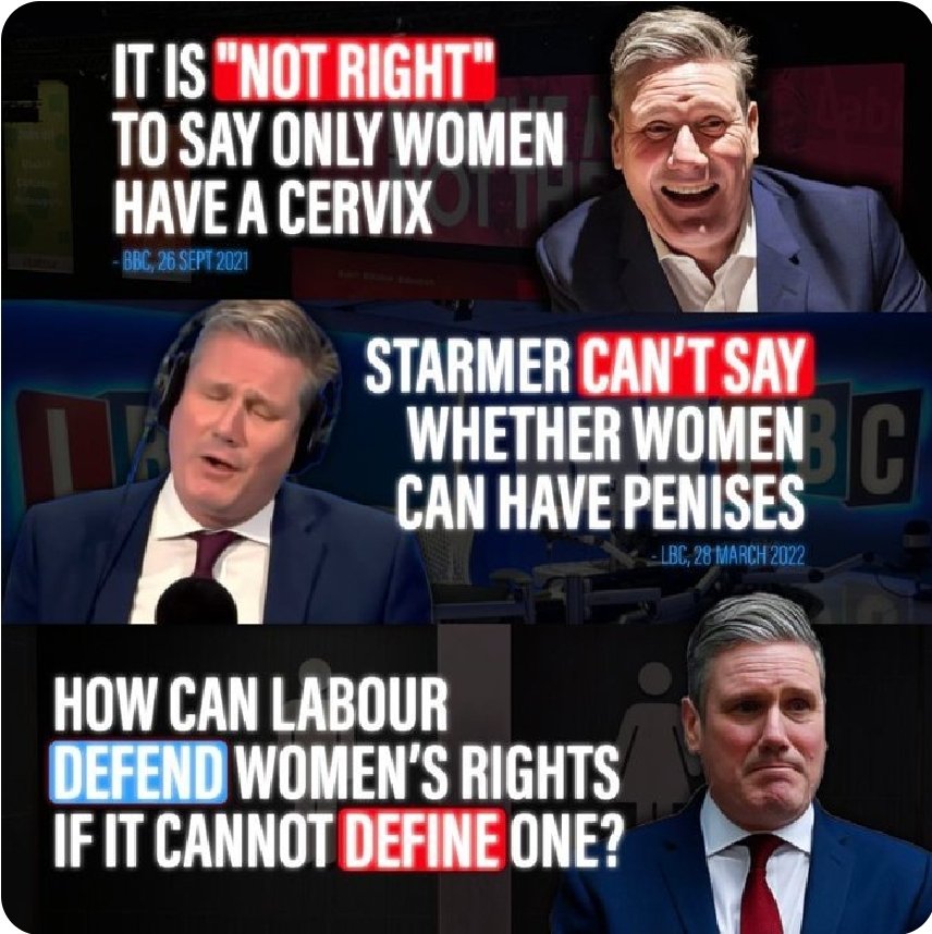 Labour Missions:
*Men in women's spaces, services and sports
*Children groomed in schools to believe they are born in the wrong body
*Cass Review ignored
*WPATH files ignored
*LGBs vilified for being same SEX attracted
*Women's rights, safety and safeguarding erased
#NeverLabour