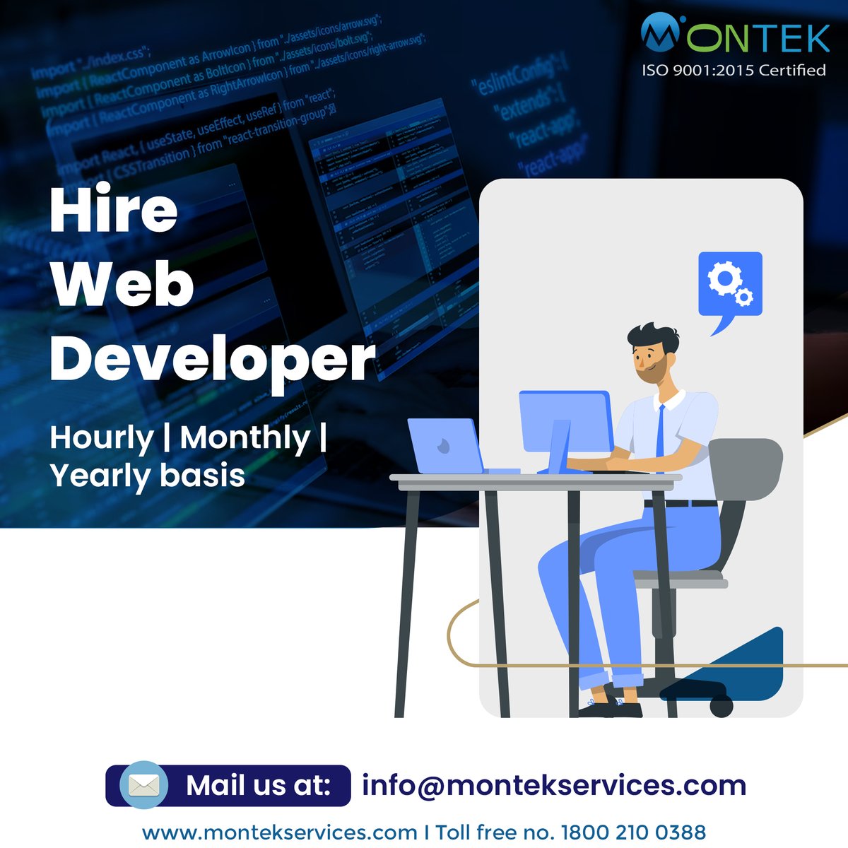 We provide tailored hiring solutions to match your requirements, be it on an hourly, monthly, or yearly basis.

Our pool of talent is proficient in a range of areas including:
PHP development 
CodeIgniter expertise
Laravel proficiency
Wordpress

#montekservices #webdeveloper