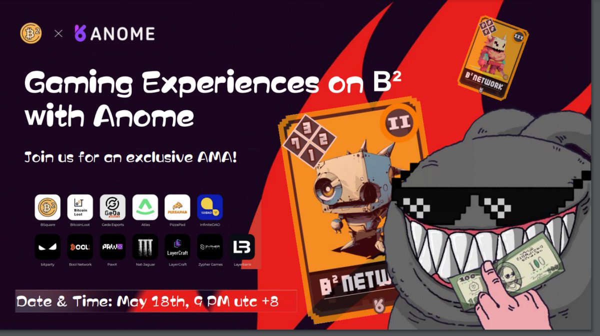 🔥Join Our Twitter Space tonight!

To celebrate the launch of the jointly issued cards by Anome in collaboration with the <a href="/BSquaredNetwork/">B² Network | Scaling Bitcoin</a> and 12 amazing projects from the B² ecosystem, we will be hosting a special AMA with <a href="/BSquaredNetwork/">B² Network | Scaling Bitcoin</a>, <a href="/tel_atlas/">Atlas</a>, <a href="/btc_loot/">BitcoinLoot</a>, @BitPartyTech,