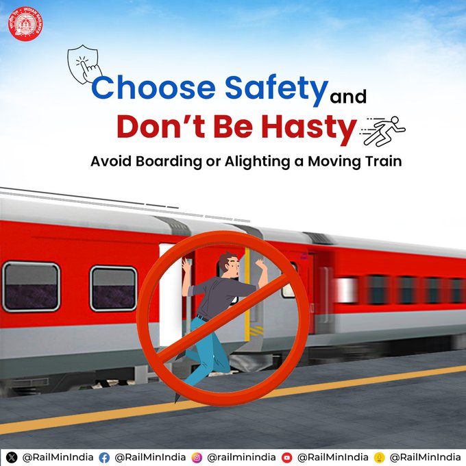 #ResponsibleRailYatri #ChooseLiFEBe a responsible rail yatri and don’t board or de board a moving train.
@RailMinIndia