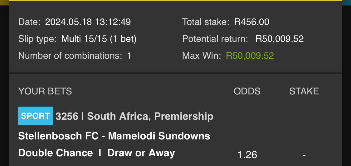 [Like or Retweet Fast]
[Place this with R1 or more and comment with screenshot for a R50 voucher.]

Going for 50k😲 99.99% this will win💃🏽
Get in and make easy cash if you can see this. Let’s print money💰 

⏳ KICK-OFF @ 15:00

🧾 BETCODE : 203791

🔗Click this link to get all