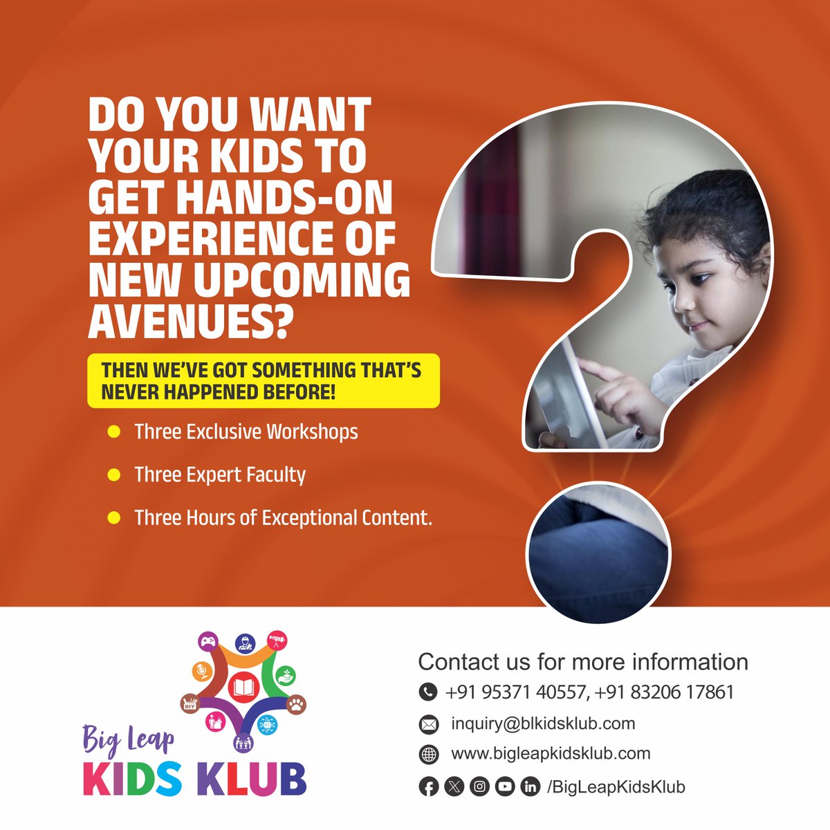 Looking for workshops that enrich your child and expose them to newer avenues? Come and enrol your child for Big Leap Kids Klub summer workshops!
.
#BigLeapKidsKlub #kids #kidsactivities #kids #kidslearning #kidsactivities #kidscrafts #inovation #crafting #learning #intelligent