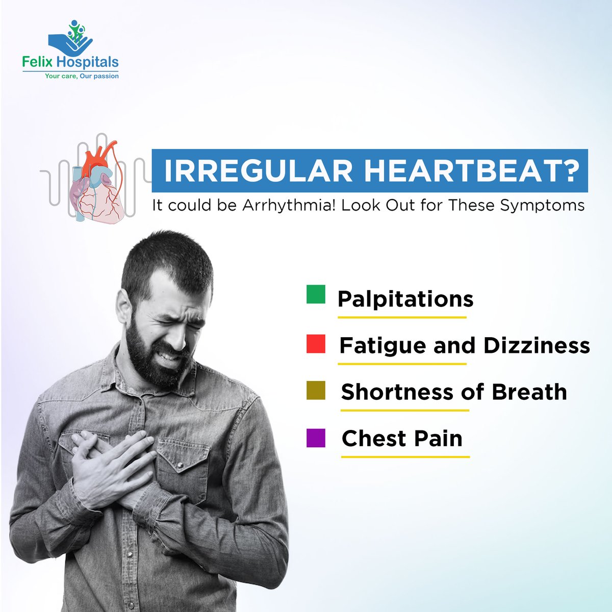 Is your heart skipping a beat? It might be arrhythmia. 💓
Pay attention to these signs. 🚨

#heart #heartbeat #chestpain #hearthealth #doctors #besthospitalinnoida #HealthCheckup #everyone #hospitalinnoida