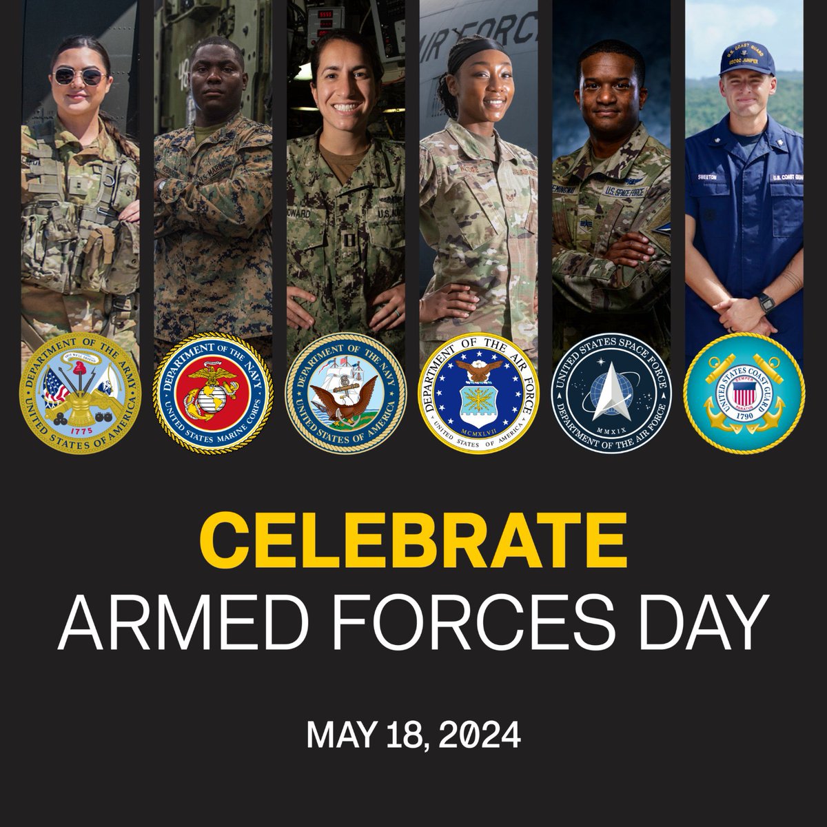 Today, we honor the brave women and men who serve in the six branches of the Armed Forces. Thank you for your service, dedication, and sacrifice. We are so grateful. #ArmedForcesDay