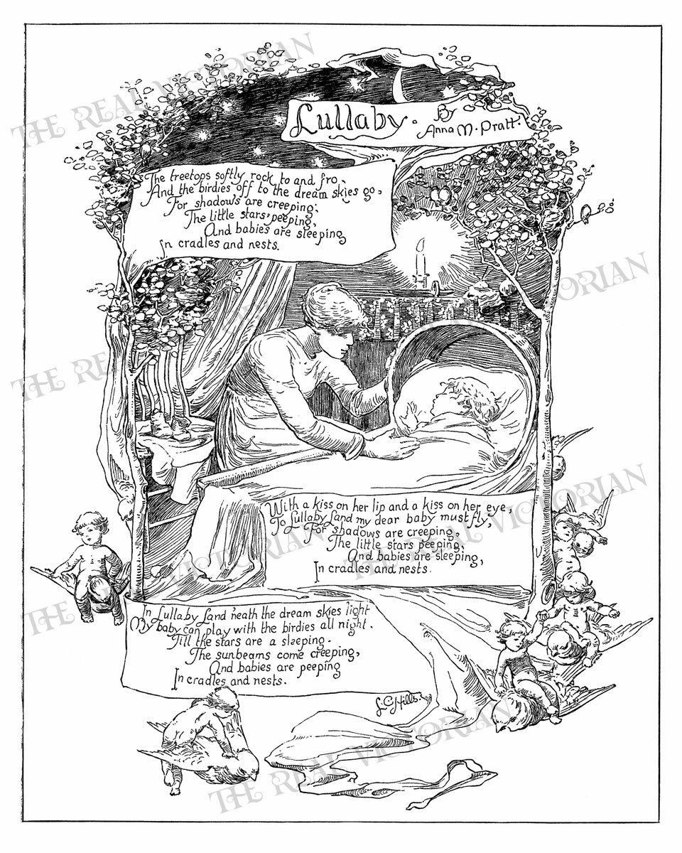 Lullaby by Anna M. Pratt. American, 1887.  High-res, printable JPEG - etsy.me/3yq92QM. 
| #19thcentury #childrenspoem #poetryforkids #victorian #artprint #printableart #vintageart #vintageillustration #vintagepoem