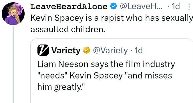 Until now, I thought that those who slander #KevinSpacey are either ignorant, impøstor or liars!
Now I realize that I have to add to my list those whose heads are full of Sh*t💩  instead of brains.
#SpaceyUnmasked
#AnthonyRappIsALiar
#AmberHeardIsAnAbuser
#EnoughIsEnough