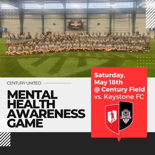 Mental Health Awareness Games
Century United vs Keystone FC
12pm, 2pm and 4pm
Century Field and Cool Springs