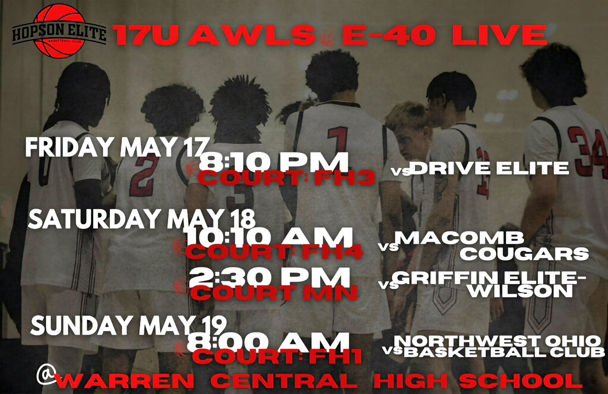 📣Day 2️⃣ @Elite40boys #GrassrootsShowdown #Elite40BoysCircuit Game 2️⃣ 🆚️ Macomb Cougars ~ Ct. FH 4 🏫 ~ Warren Central HS 🕙 ~ 10:10am Starting 5️⃣ @Makailee24 @Jaydenbaker0618 @KiJyere2025 @JustinHaralson8 @2026_JWitcher @PrepHoopsOH @prephoopsMi @PrepHoopsIN