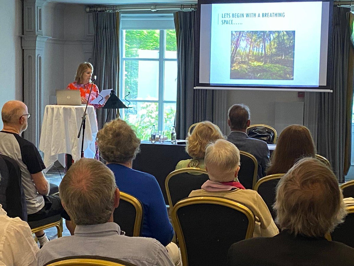 Dr. Patricia Byrne from @stjamesdublin discusses Ageing with positive mental outlook at our Ageing Conference now, starting the session with a lovely meditative exercise focused on calming our nervous systems down and relaxing us.