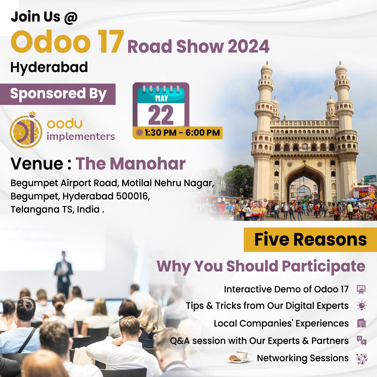 Oodu Implementers is thrilled to invite you to the Odoo 17 Roadshow - Hyderabad 2024. 

Hurry Up & Register Now!  

#OI #OoduImplementers  #OdooImplementersinCoimbatore #OdooImplementersinChennai #OdooImplementersinPune #Roadshow  #RoadShowHyderabad2024 #EventSponsors #JoinUs