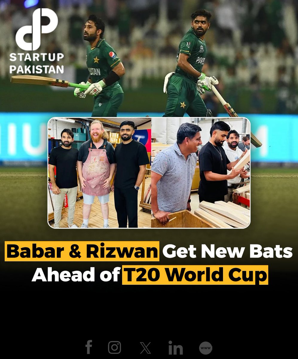PakStartup's tweet image. Pakistan captain Babar Azam and wicketkeeper-batter Mohammad Rizwan have upgraded their cricket gear by adding new bats to their kit ahead of the T20 World Cup 2024, commencing on June 1 in the United States and the West Indies.

#T20 #Worldcup #Newbat #Cricket #players