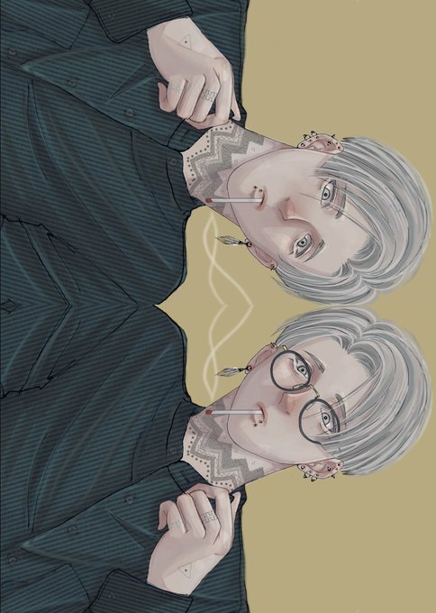 「cigarette grey hair」 illustration images(Latest)