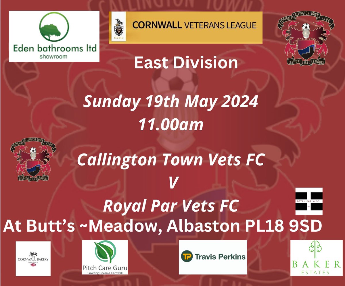 Tomorrow our @CallyTownFC Vets host Royal Par Vets in the league at Butts Meadow, Albaston PL18 9SD with an 11am ko @swsportsnews @PLsportsnews @swsportsnews @CornishSoccer @KJMsport57 @NigelWalrond @WhitefootP @therealginsters