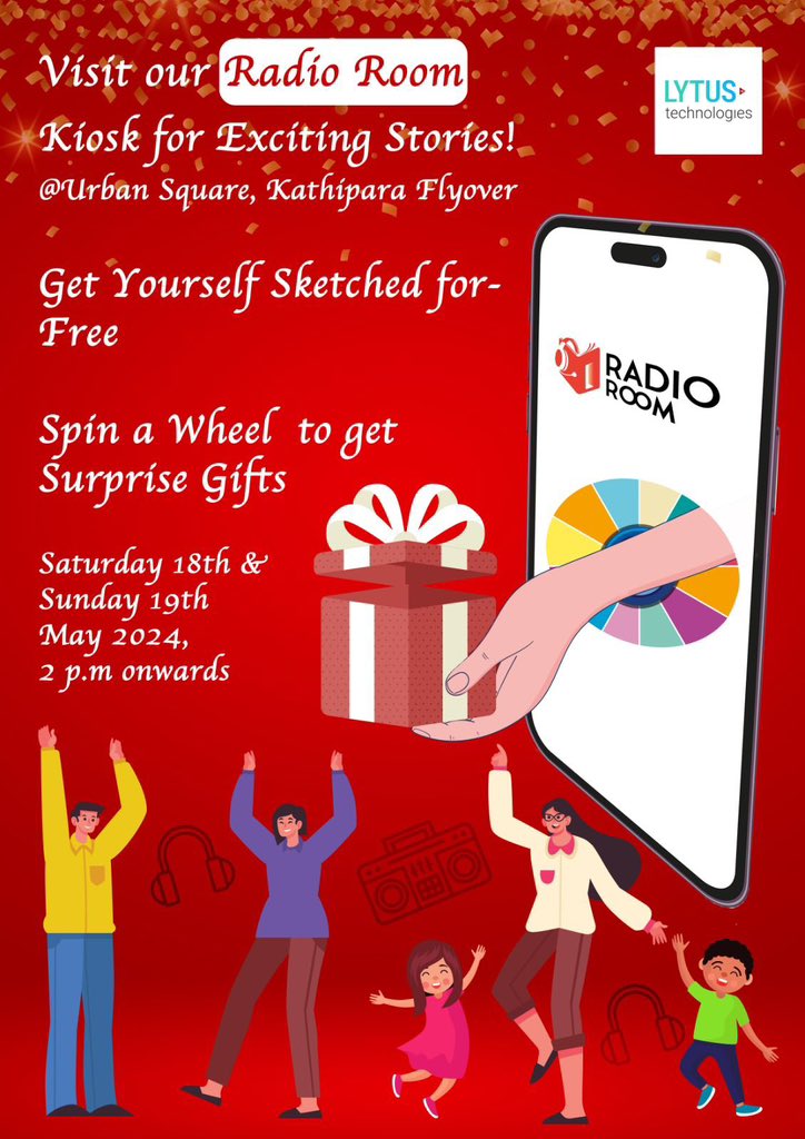 #RadioRoom, a Lytus Group venture - newly launched story telling app is having a fun event today and tomorrow, 18th and 19th May at Urban Square, Kathipara Flyover. Do drop in, participate and win exciting prizes!!!! Do bring your family, children and friends ! There are prizes