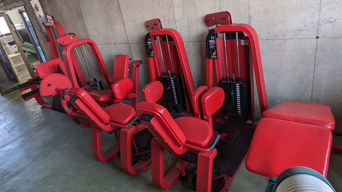 the9rapp1er's tweet image. 依頼の商品なんだけど、プリコーのicarianラインの
・カーフ
・レッグエクス
・レッグカール
・アダクター
・アブダクター
の五台セットを80万円で購入してくれる方いませんか？

2000年前期くらいの商品で、シートのヘタレや塗装の剥がれはありますが、機構部分は現役バリバリでしっかりしてます。