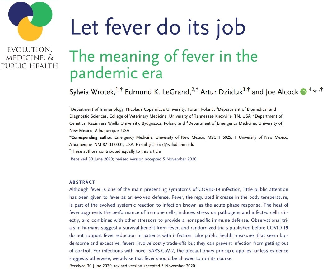 People believe the benefits of managing fever using paracetamol outweighs it's risks. However, if it can be destroyed by the truth, it deserves to be destroyed by the truth because the evidence suggests that fever should be allowed to run its course. x.com/everhusk/statu…