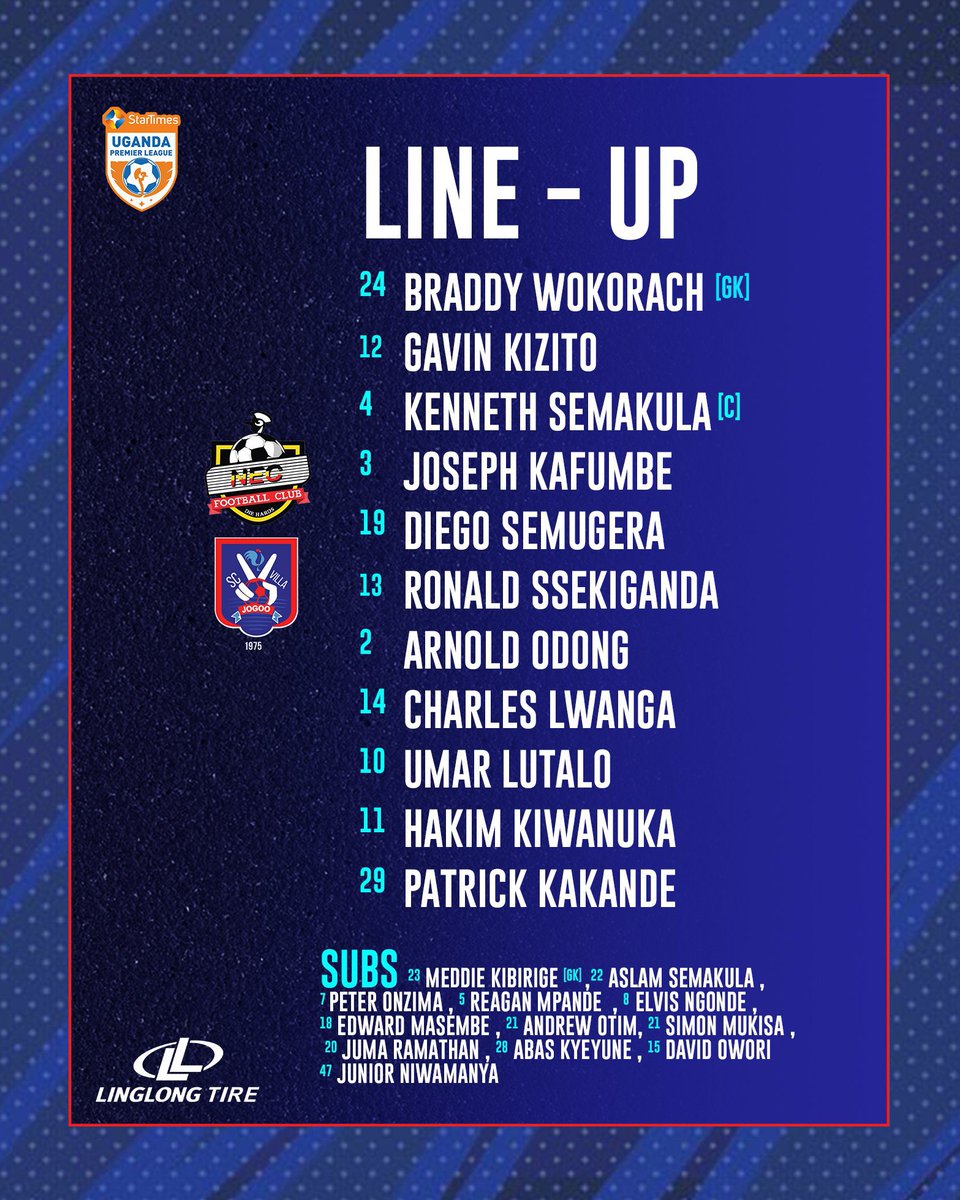 Is it coronation day for @SCVillaJogoo after a two-dacade wait?

The line-ups are out for their ultimate @UPL fixture of the 2023-24 season at Lugogo against @Nec_Fc.

Kickoff: 3:00pm

#GoLocal ⚽️