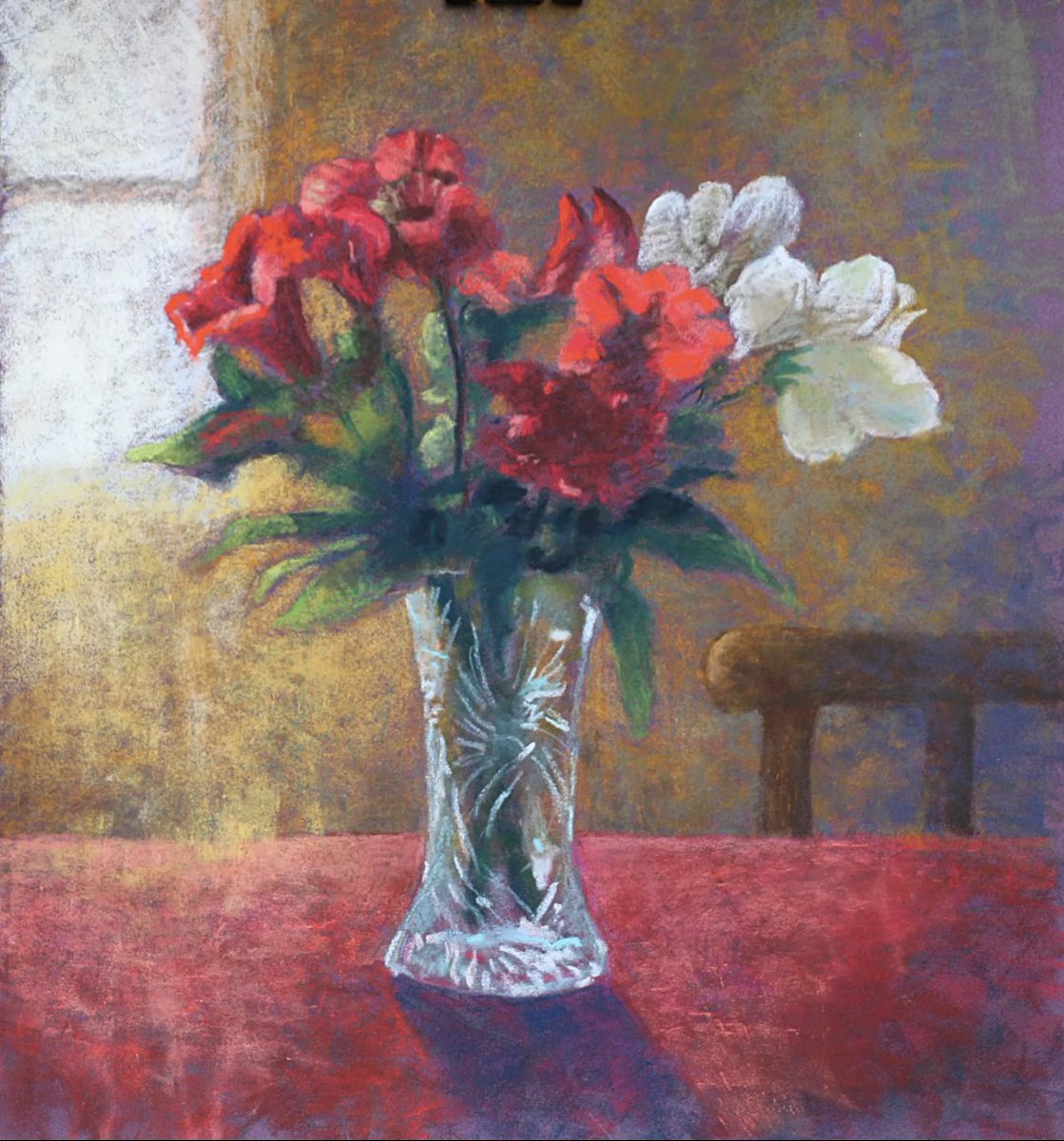 Christine Derrick Red Flowers in Glass Vase Pastel 12” x 13” artwork500.co.uk/product/red-fl… 📩 PM For Further Enquiries 🚚 Free Postage Throughout the UK 📲 Klarna, Clearpay Options Available #visitcotswolds #wiltshirephotographer #interiordesign #countrysidephotography
