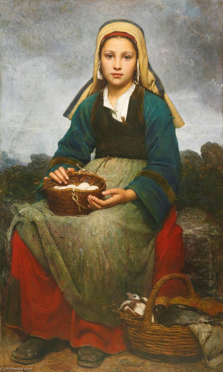 'Niña sosteniendo una canasta de huevos', del pintor francés Émile Auguste Hublin (1830-1891).