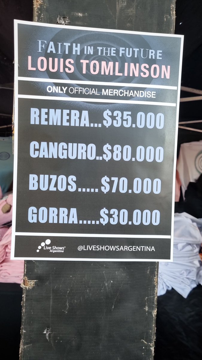 Precios del merch!

#LouisEnVelez #FITFWTArgentina #FITFWTBuenosAires