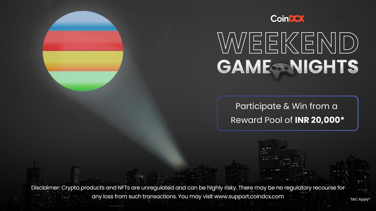 INR 20,000 Reward Pool - 10 Winners* All you gotta do is: 1. Comment and tag the token in the image 2. Add hashtags #CoinDCXListing and #WeekendGameNights 3. Tag one friend (minimum) 4. Repost the post Let's goooooo🚀 T&C* - bit.ly/3WM877w