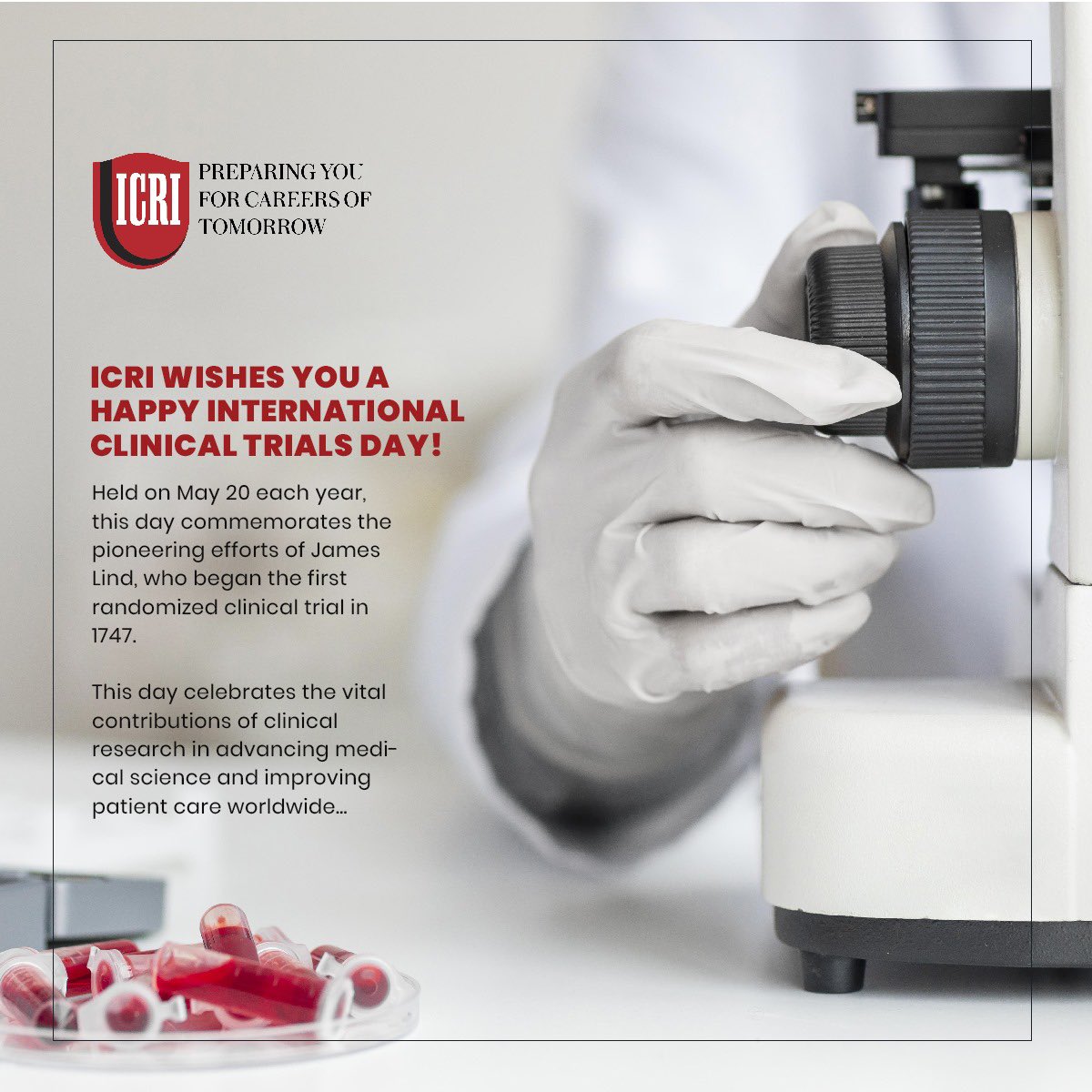 🌍✨ Happy International Clinical Trials Day! ✨🌍

Today, we celebrate the vital contributions of clinical trials in advancing medical knowledge and improving patient care worldwide.

#ClinicalTrialsDay #MedicalResearch #HealthcareHeroes #InnovationInMedicine