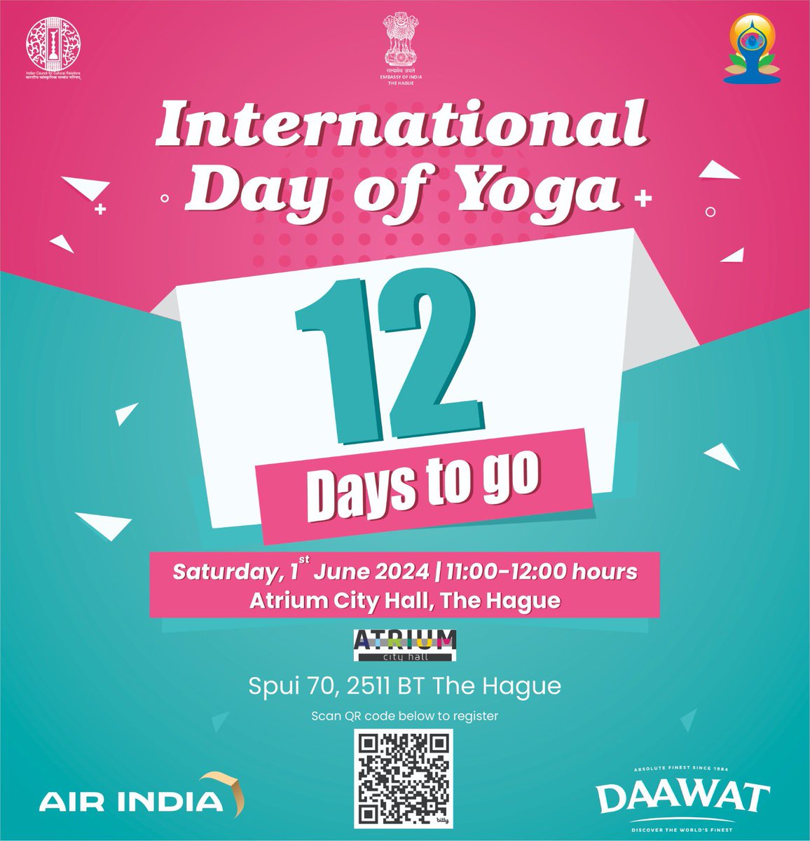 Join us for the International Day of Yoga event on Saturday, 1st June/ 1100 - 1200 hrs @AtriumCityHall We encourage to carry your own yoga mat. #InternationalDayofYoga Register @ bit.ly/4b7fWIY or scan QR code👇