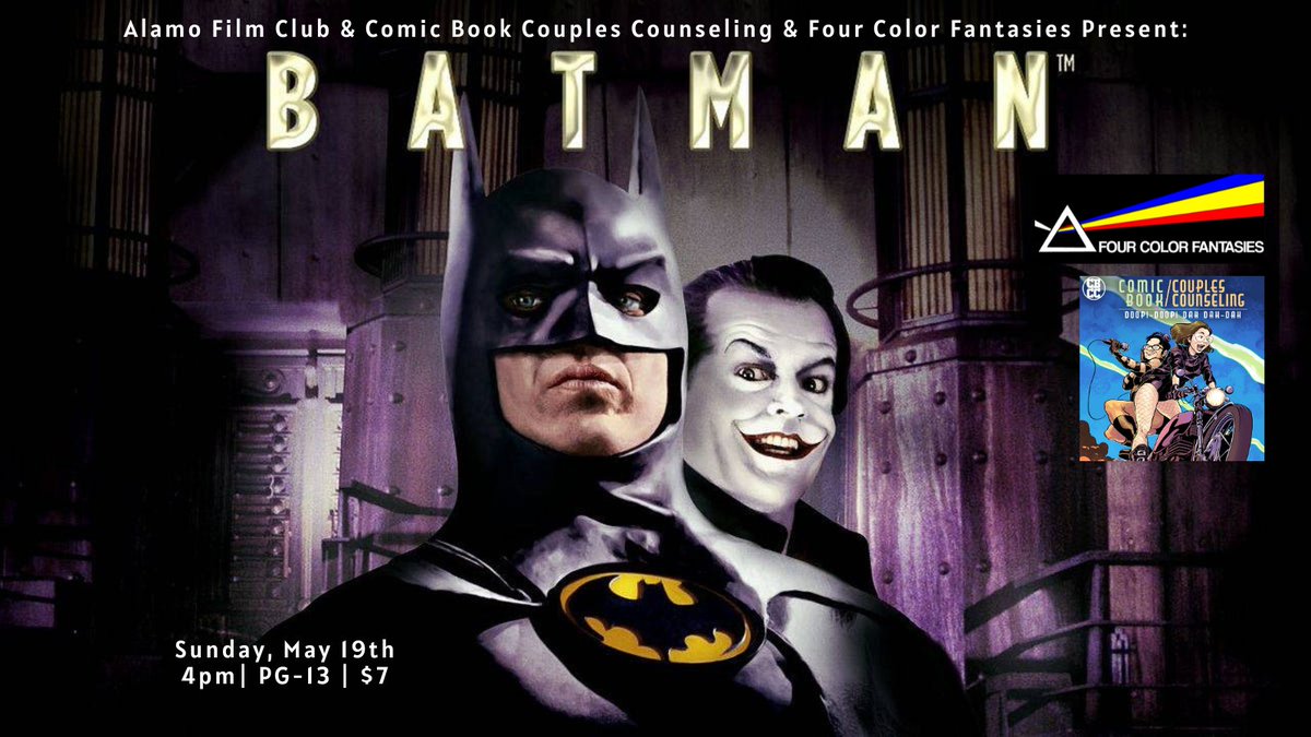 When our #AlamoFilmClub first started, we screened 1989's BATMAN to a great crowd, but nothing like what @CBCCPodcast & @fcfcomics are doing on 5/19 at 4pm at @alamowinchester! Join us for quintessential comic book mayhem & a parade like none other! Tix: drafthouse.com/winchester/eve…