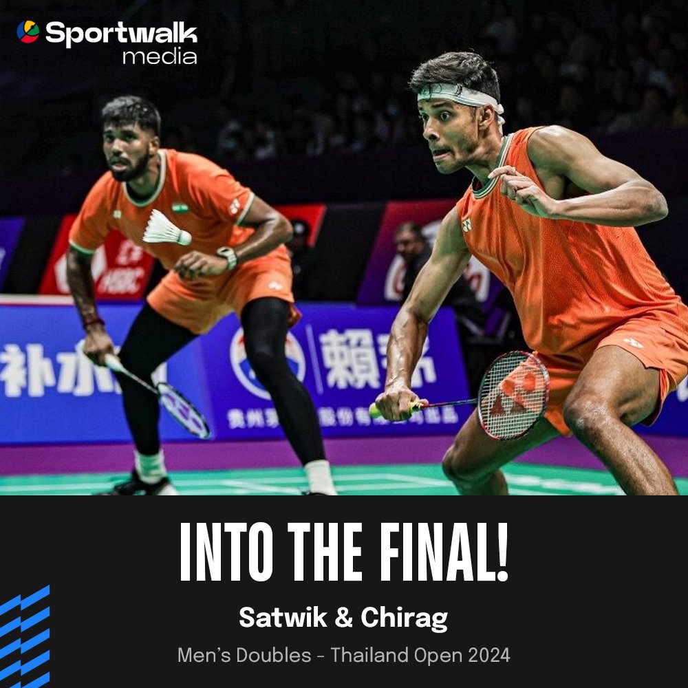 🏸🔥 𝗧𝗵𝗲𝗿𝗲 𝗶𝘀 𝗻𝗼 𝘀𝘁𝗼𝗽𝗽𝗶𝗻𝗴 𝘁𝗵𝗲𝗺 𝗮𝘁 𝘁𝗵𝗲 𝗺𝗼𝗺𝗲𝗻𝘁! The Satwik-Chirag pair storm into the finals, defeating the pair of Tang-Lu in straight games in the semi-final. Scoreline 👇 ------------------ 2️⃣1️⃣ - 1️⃣1️⃣ 2️⃣1️⃣ - 1️⃣2️⃣ @BAI_Media @Media_SAI