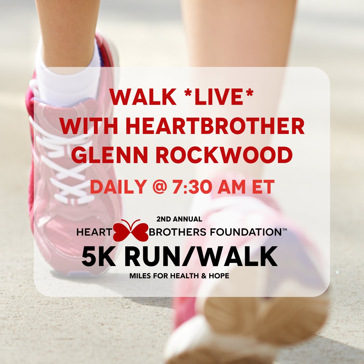 The HeartBrothers Foundation (@heartbrothers1) on Twitter photo We're off & running! ๐โโ๏ธ๐โโ๏ธ Join HeartBrother Glenn Rockwood on our Instagram account every morning at 7:30 am ET. Heโll go live during his daily AM walk &, on Wed (5/22), heโll do his ENTIRE 3.1-mile walk LIVE for those who want to join.โค๏ธ#heartbrothers5k & #heartfailureawareness We're off & running! ๐โโ๏ธ๐โโ๏ธ Join HeartBrother Glenn Rockwood on our Instagram account every morning at 7:30 am ET. Heโll go live during his daily AM walk &, on Wed (5/22), heโll do his ENTIRE 3.1-mile walk LIVE for those who want to join.โค๏ธ#heartbrothers5k & #heartfailureawareness