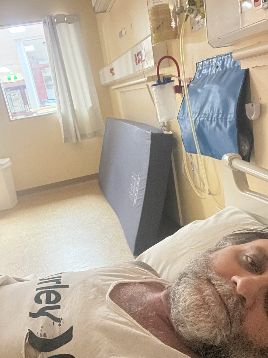 Finally in a bed, forced to wait 9 hours in waiting room. They had to call the flying doctor for an emergency, then a girl with a broken hand & lastly, something crazy. Someone came in with a fishing lure in their finger. We have no fish, this is the middle of the Outback. #mecfs