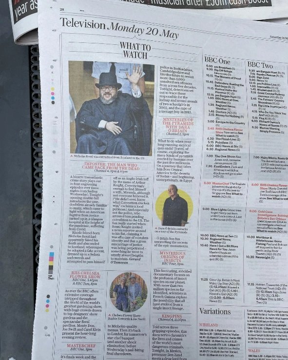 'Imposter. The Man Who Came Back From the Dead' is pick of the day in the papers this weekend. Don't miss the 4-part series, on @channel4 from Monday at 9pm.

<a href="/RadioTimes/">Radio Times</a> <a href="/theipaper/">The i Paper</a> <a href="/thetimes/">The Times and The Sunday Times</a> <a href="/Telegraph/">The Telegraph</a> <a href="/DailyMailUK/">Mail+</a> <a href="/TheSun/">The Sun</a> 

#ImposterBackFromTheDead #NicholasRossi #ArthurKnight