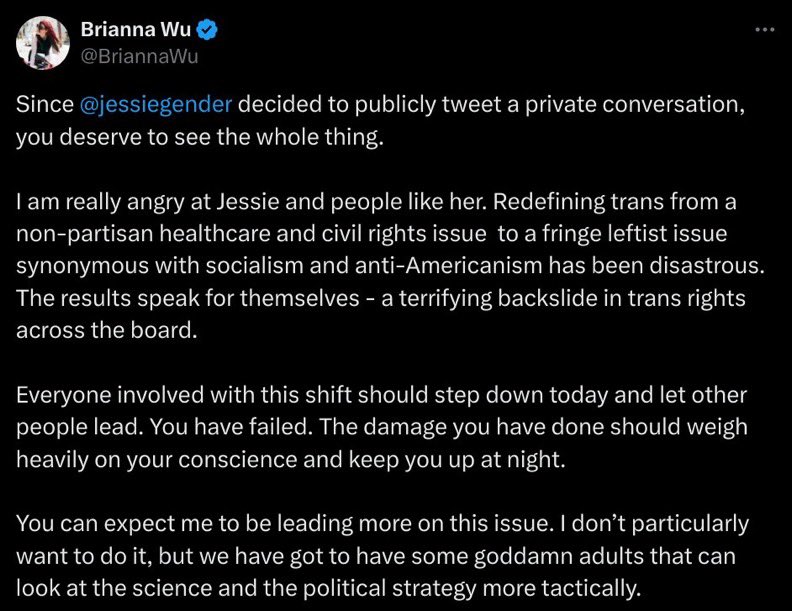 the last thing we need is Brianna Wu 'leading' on trans issues