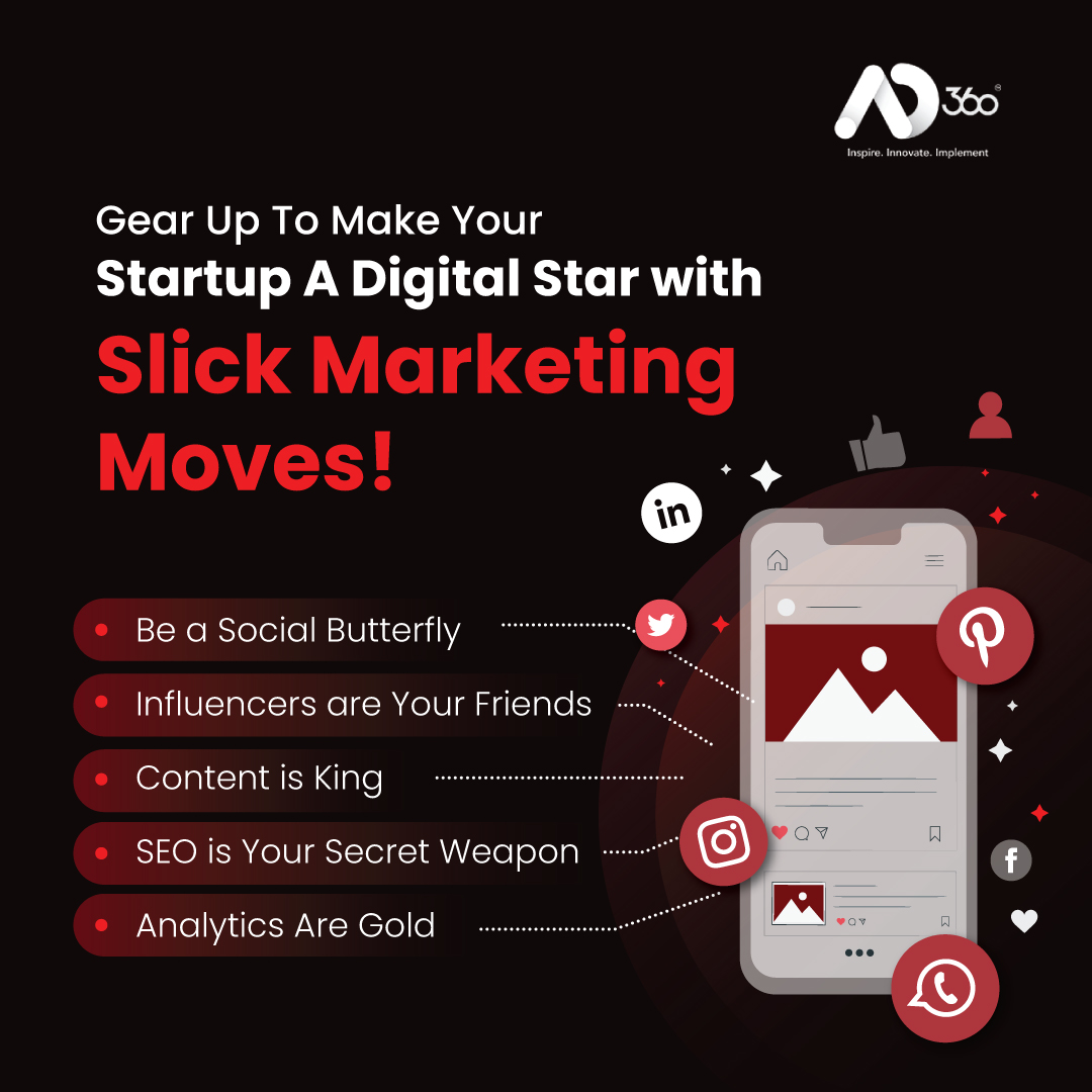 Gear Up To Make Your Startup A Digital Star with Slick Marketing Moves!

Be a Social Butterfly
Influencers are Your Friends
Content is King
SEO is Your Secret Weapon
Analytics Are Gold

Click the link to unleash AD360’s marketing magic on your startup!
tinyurl.com/rd663fv7