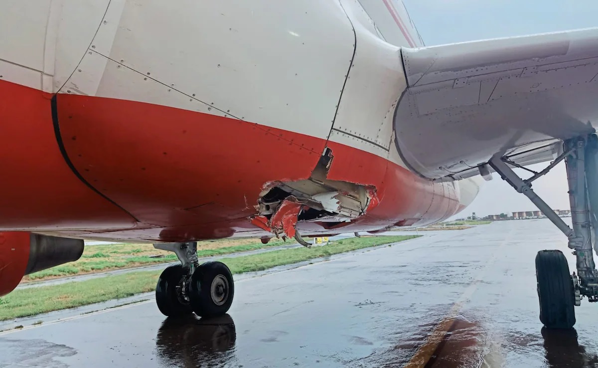 Air India A321 significantly damaged its fuselage from an incident at Pune Airport, India. Local reports say the aircraft collided with a tug while taxiing towards the runway. No injuries reported.